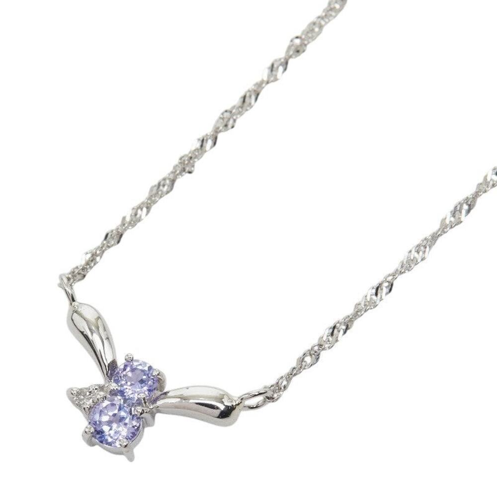 Platinum 900 850 Tanzanite 0.01ct Diamond ELLE Flower Motif Necklace